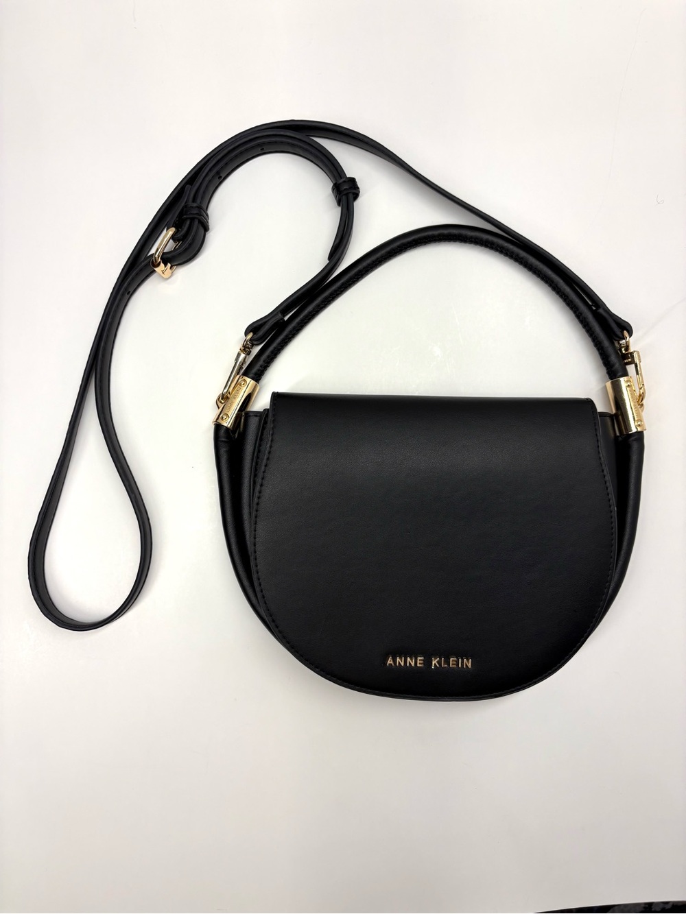 Anne Klein Black Half-Moon Crossbody with Gold Hardware
